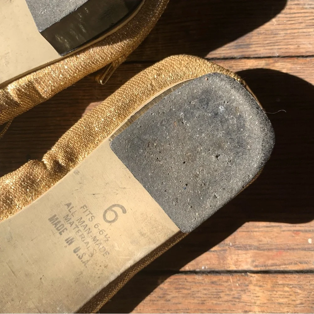 Vintage 60s gold lame lurex sparkling party ballet flats - Picture 6 of 9